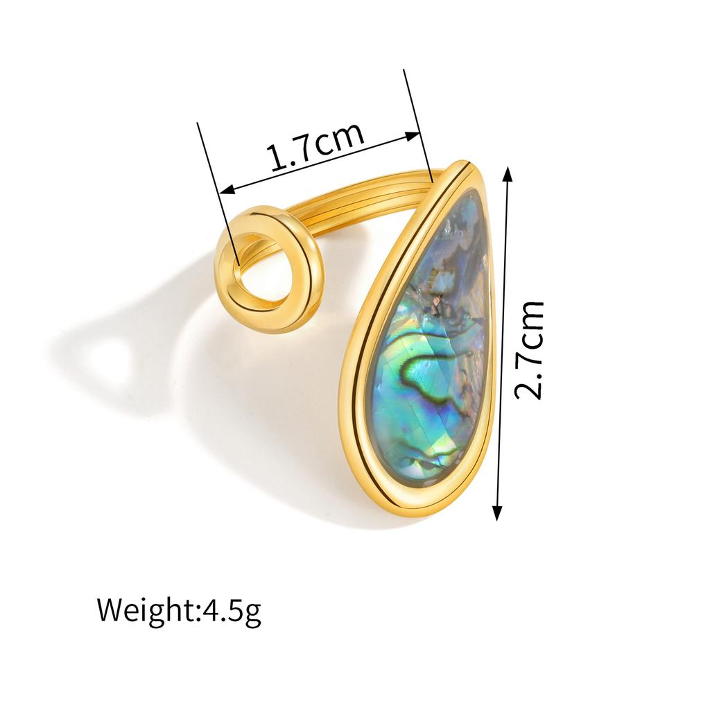 Stainless Steel Vintage Irregular Geometric Rings for Women Statement Retro Inlaid Shell Adjustable Open Ring Daily Jewelry Gift