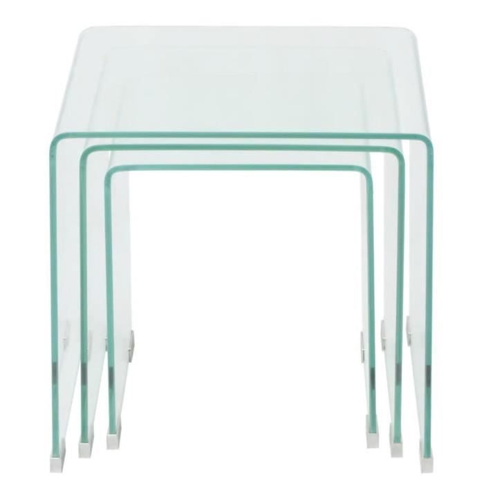 Ensemble de tables gigognes - vidaXL - 3 Pièces - Verre trempé - Transparent - Design contemporain