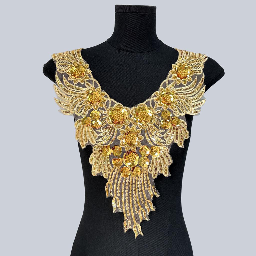 Heavy Industry Luxury Beads Gold Mesh Bottom Embroidery Chest Fake Collar Embroidery Collar Clothing Accessories Decoration