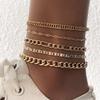 Exquisite Retro Pure Chain Chain Anklet Set Women'S 5-Piece Set Thick And Thin Chain Premium Foot Decoration