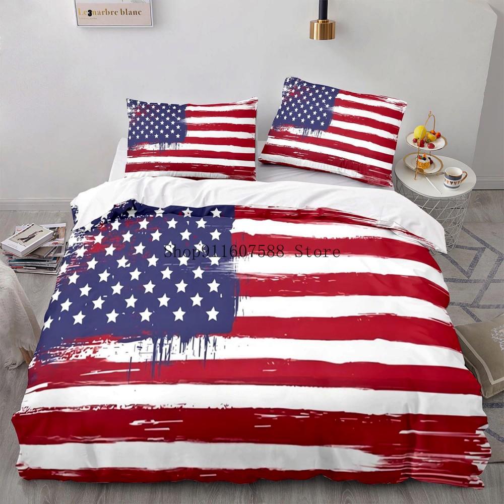 Dynetrekksett med nasjonalflagg King Size Kreativt sengetøy med amerikansk flagg for tenåringer og voksne Mikrofiber dyneetrekk Retro sengetøy