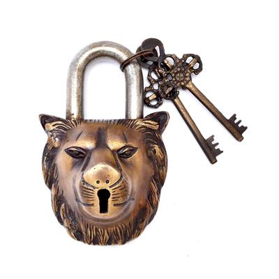 Funktionales Messingschloss mit Goldenem Löwendesign und 2 Schlüsseln, Golden, Standard, Packung mit 1 Schloss und 2 Schlüsseln