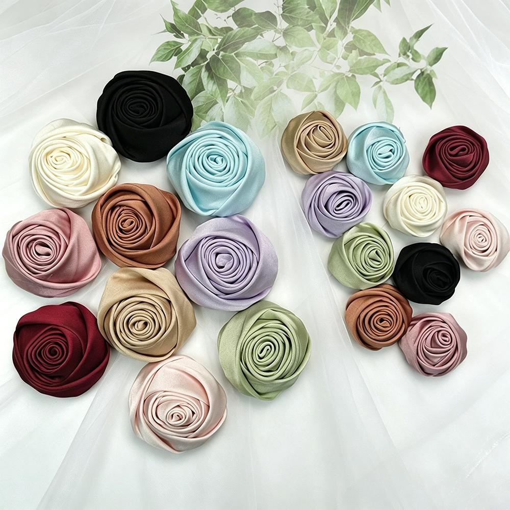 3.5Cm 5Cm Thick Silk Satin Fabric Flower 3D Rose Diy Simulation Flower Chest Flower Head Flower Accessories Clothing Accessories