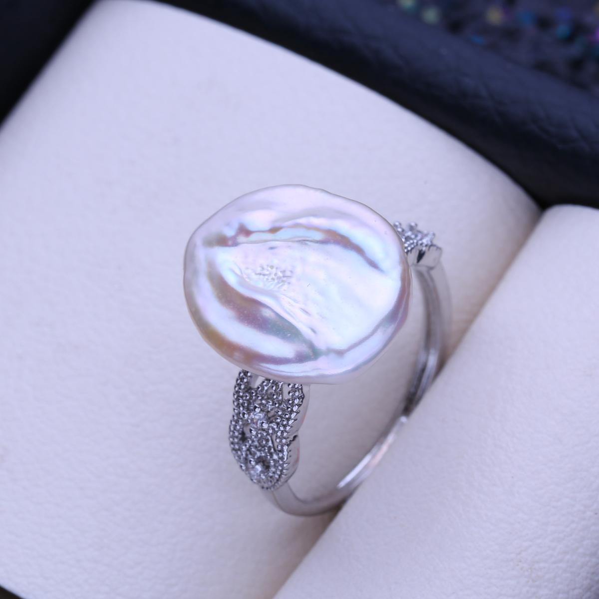 

LSOOYH натуральный пресноводный большой барочный жемчуг кольца для женщин классическое серебряное обручальное кольцо подарки на день рождения adjustable белый