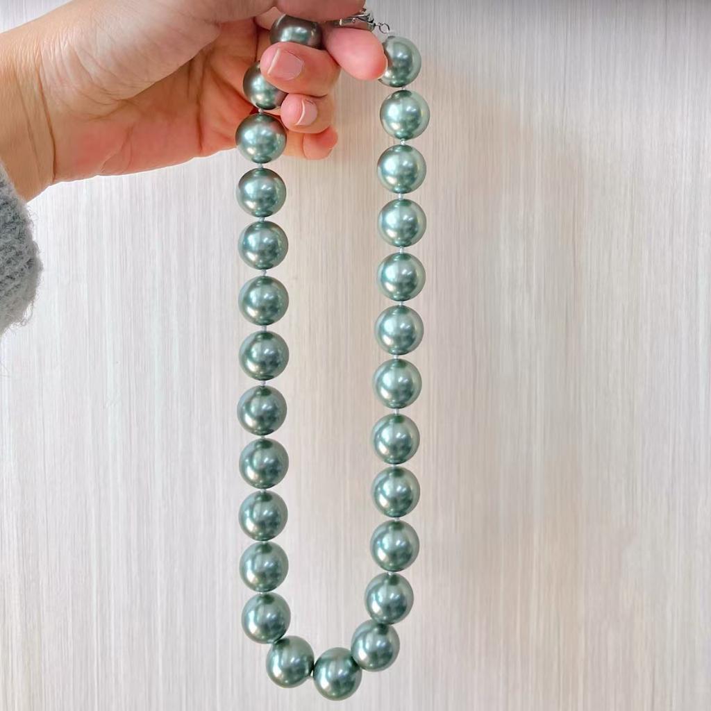 16Mm Vintage Haute Couture Large Grain Turquoise Faux Crystal Pearl Necklace Collarbone Sweater Chain