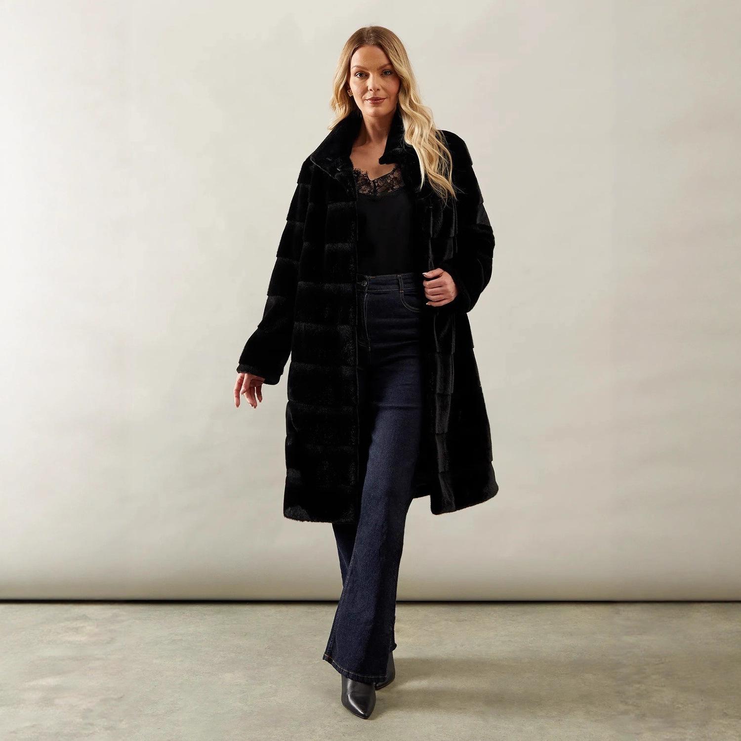 Новое Утолщенное Осенне-Зимнее Меховое Пальто Пушистое Окрашенное Остроносое Лисье Меховое Пальто для Женщин XXL чёрный