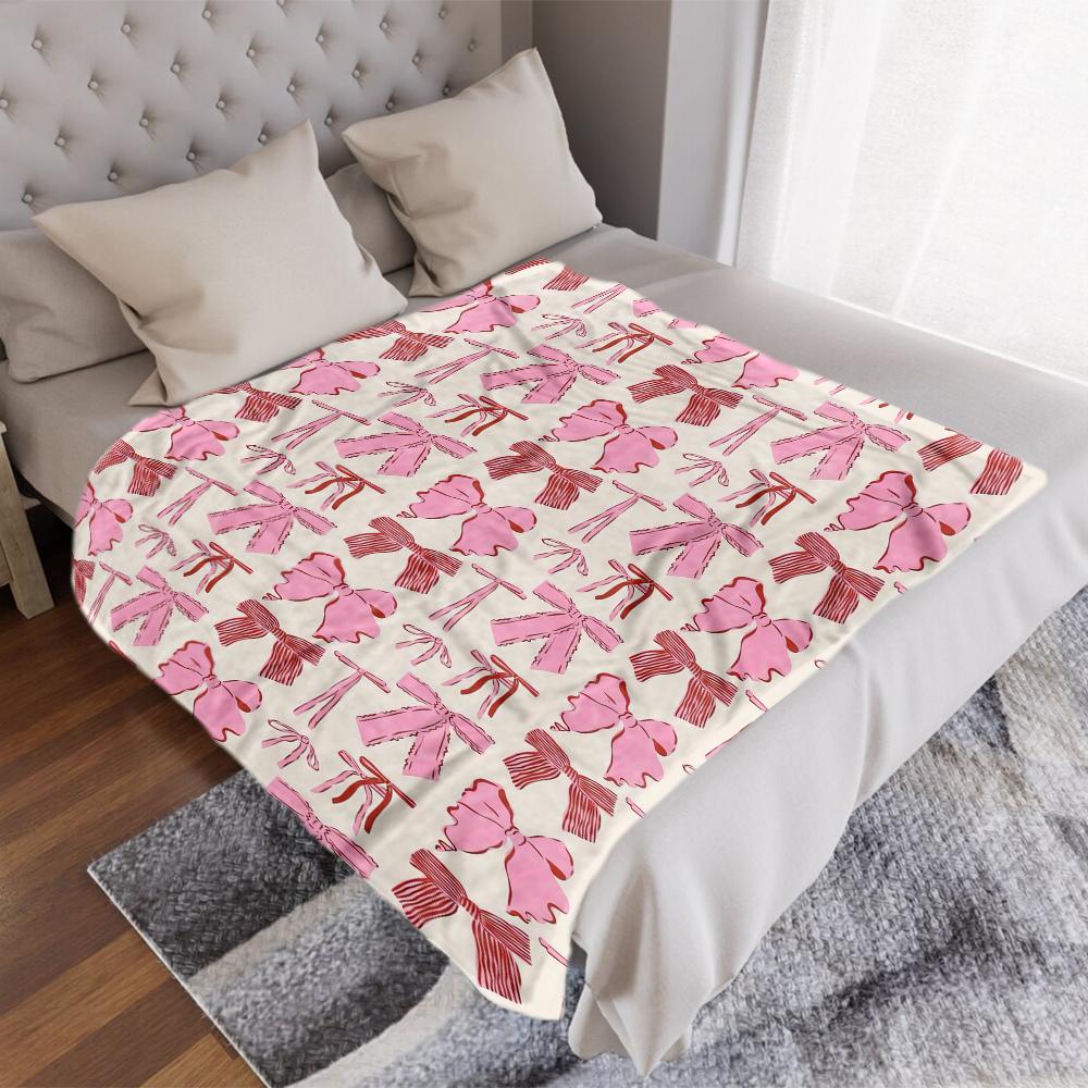 Rosa Schleife Fuzzy Decke Niedliche Schleife Überwurfdecke Fliege Gemütliche Flanelldecke für Valentinstag Zuhause Bett Sofa Couch Stuhl