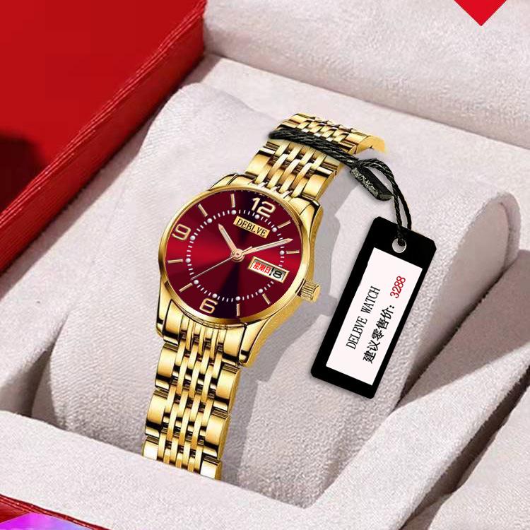Swiss Women's Luminous Calendar Watch with Fashionable Alloy Steel Band and Waterproof Design