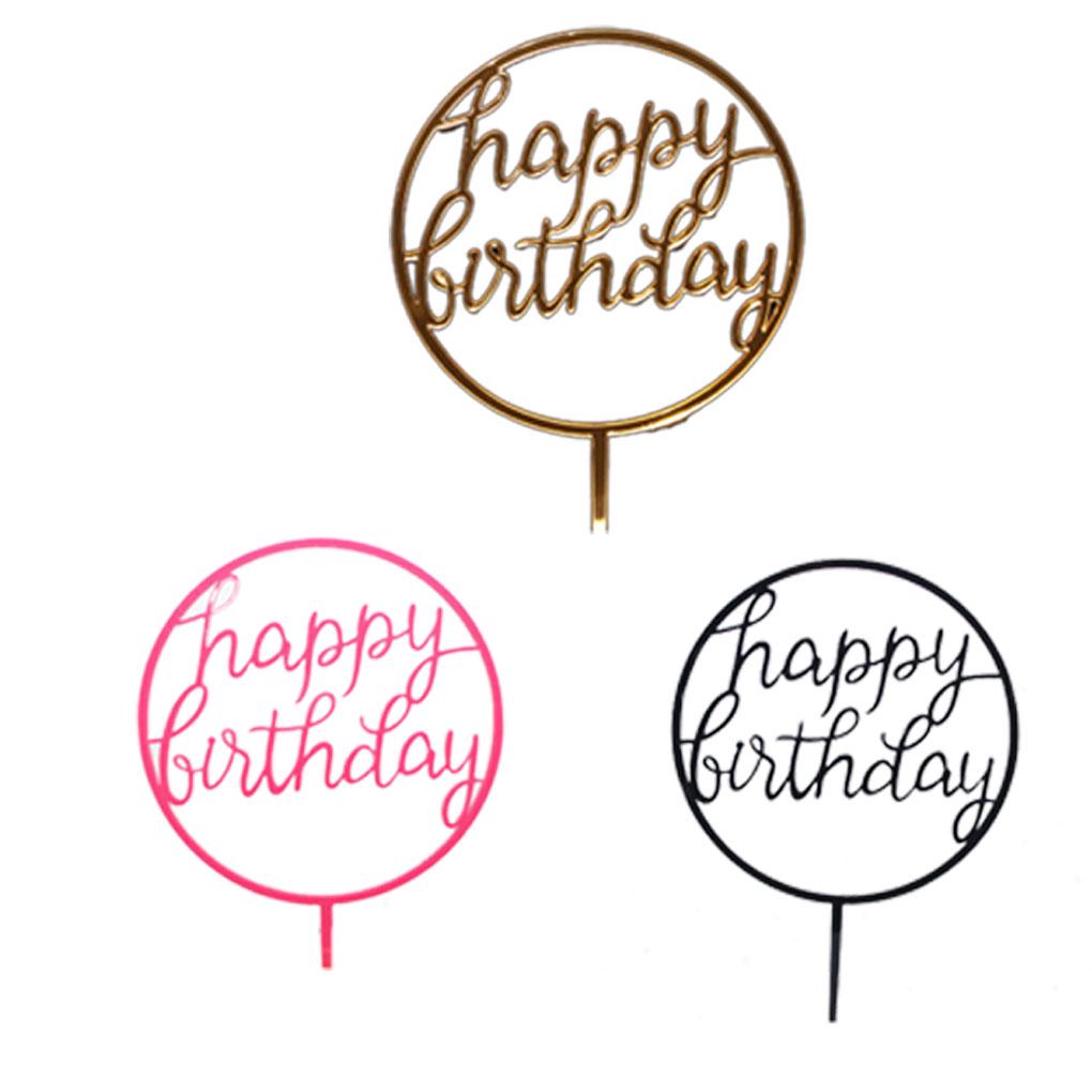 Round Cake Topper Wedding Birthday Party Gifts Dessert Insert Stick Kids Happy Birthday Decorative Topper