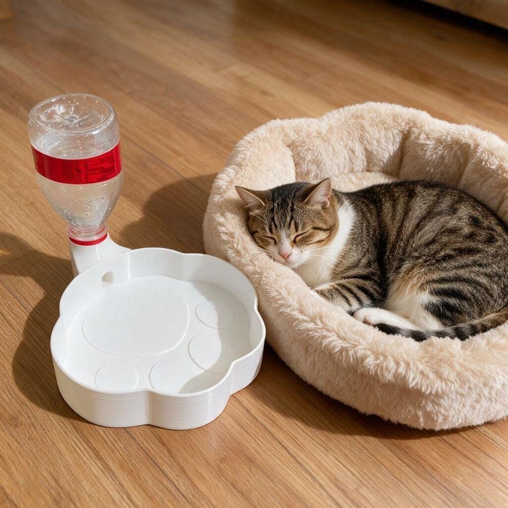 Cute Paw Shape Cat Automatic Drinking Bowl Leak Proof Plastic Cat Water Feeder 3D Printed Pet Bottle Water Dispenser Outdoor