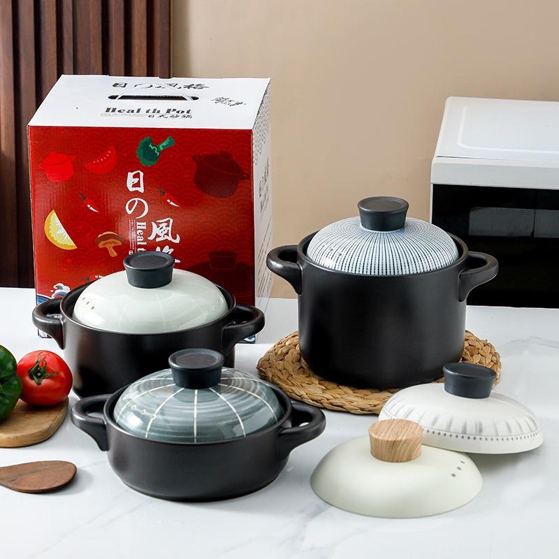 Simple and Creative High-end Light Luxury with Gift Box Set Chaozhou Heat-resistant Casserole Soup Depth and Light Striped Flower Noodles