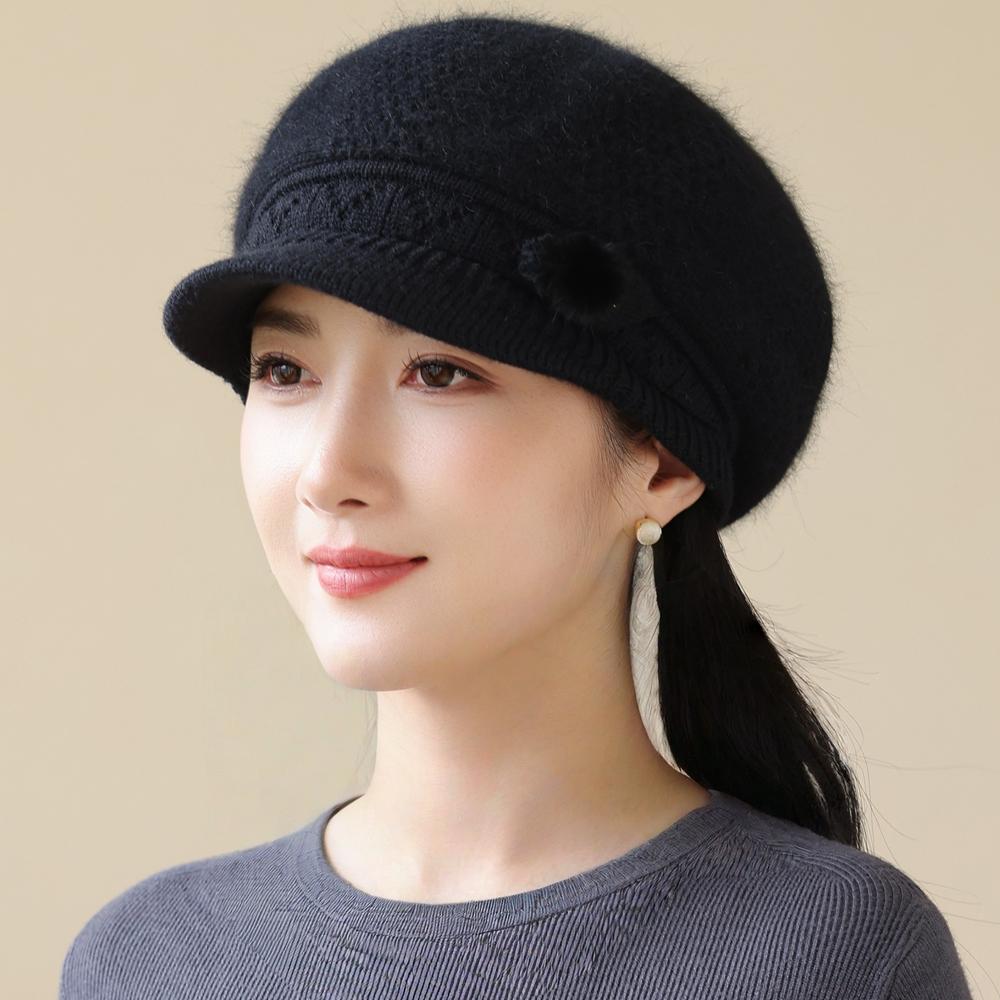 Women Winter Hat Plush Fur Lined Warm Cap For Women Casual Rabbit Fur Blend Streetwear Outdoor Fashion Knitted Hat