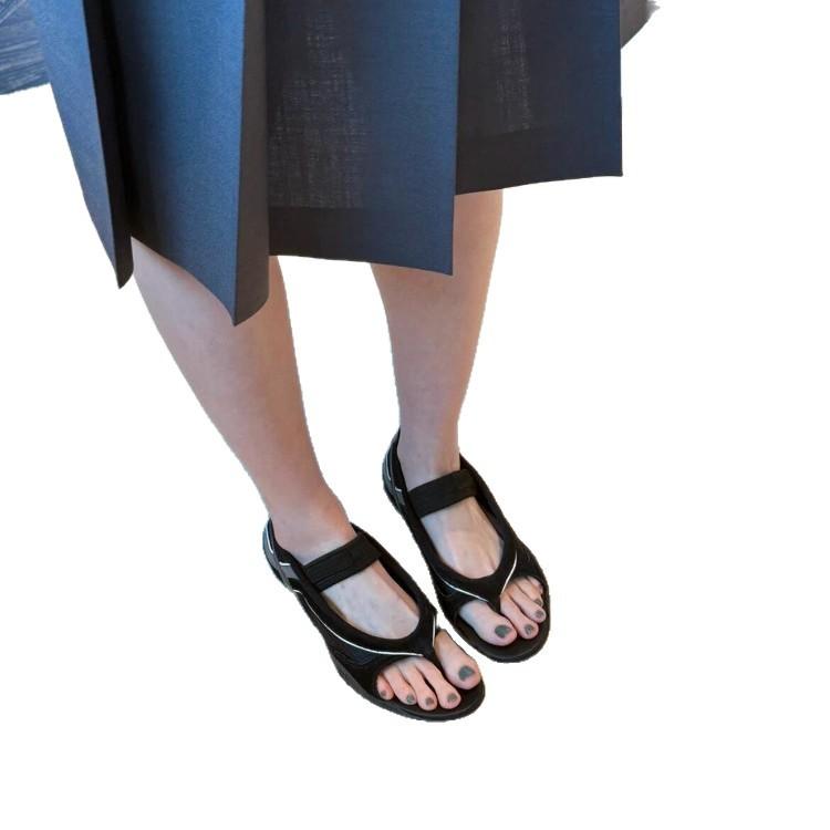 Sheepskin version~ One-word with toe sandals women's color matching open-toed leather casual flat bottom comfortable sports Mary Jane