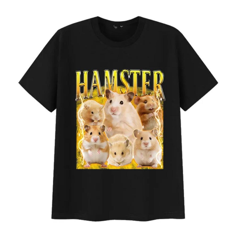 Funny Hamster Meme Graphic T Shirt Men Women Vintage Harajuku T-shirts Casual High Quality Oversized Cotton T-shirt Tops