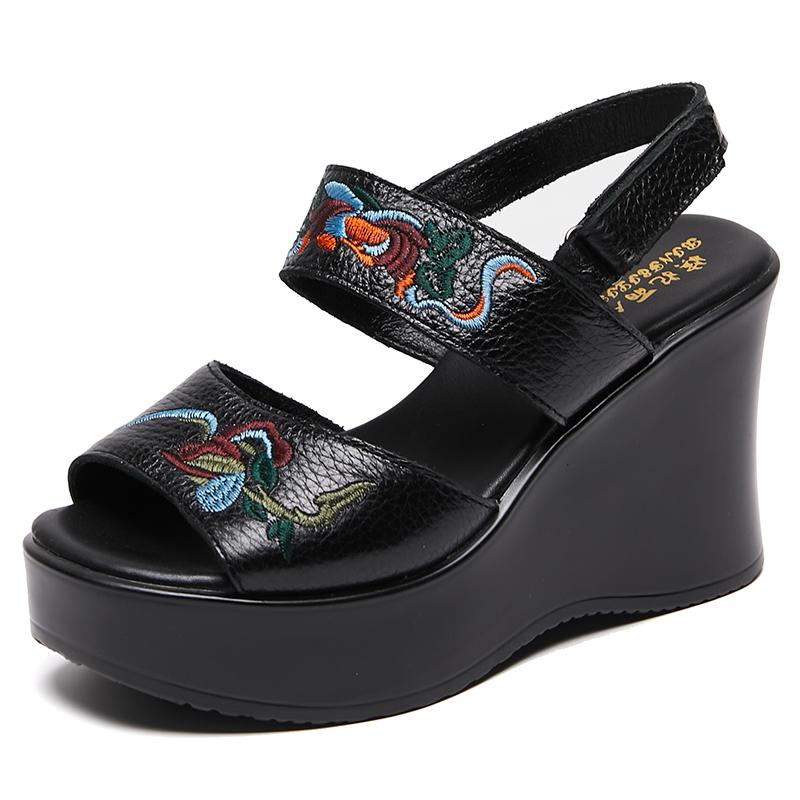 Fashion GKTINOO New Women Luxury Platform Wedge Sandals Cow Genuine Leather Summer Shoes Hollow Pumps Casual Breathable Leisure