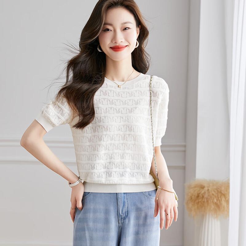 Women's Silk Blend Lace Crochet Knit Top