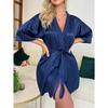 Simulation Seide Mittellangärmelige Damen Robe Sommer Kurze Strickjacke Nachthemd Spitze Quaste Bademantel Dünnschliff Sexy Nachtwäsche