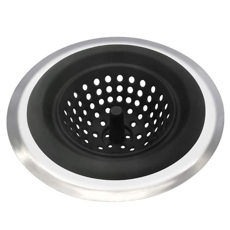 

Rubber & Steel Sink Strainer Food Waste Catcher Kitchen Sink Strainer for Efficient Waste Filtering & Drain Protections чорний