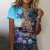 Women's oil painting T-shirt, floral themed T-shirt, floral plant T-shirt, basic summer clothing, oversized top