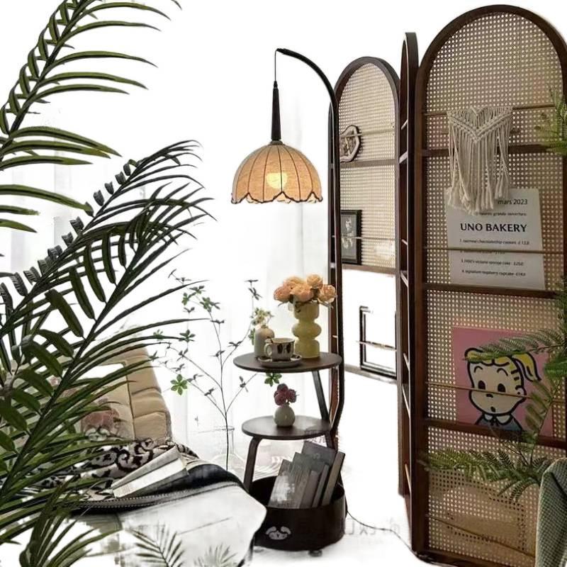 French Mid-Century Floor Lamp with Side Storage and Integrated Table Lamp for Living Room or Bedroom