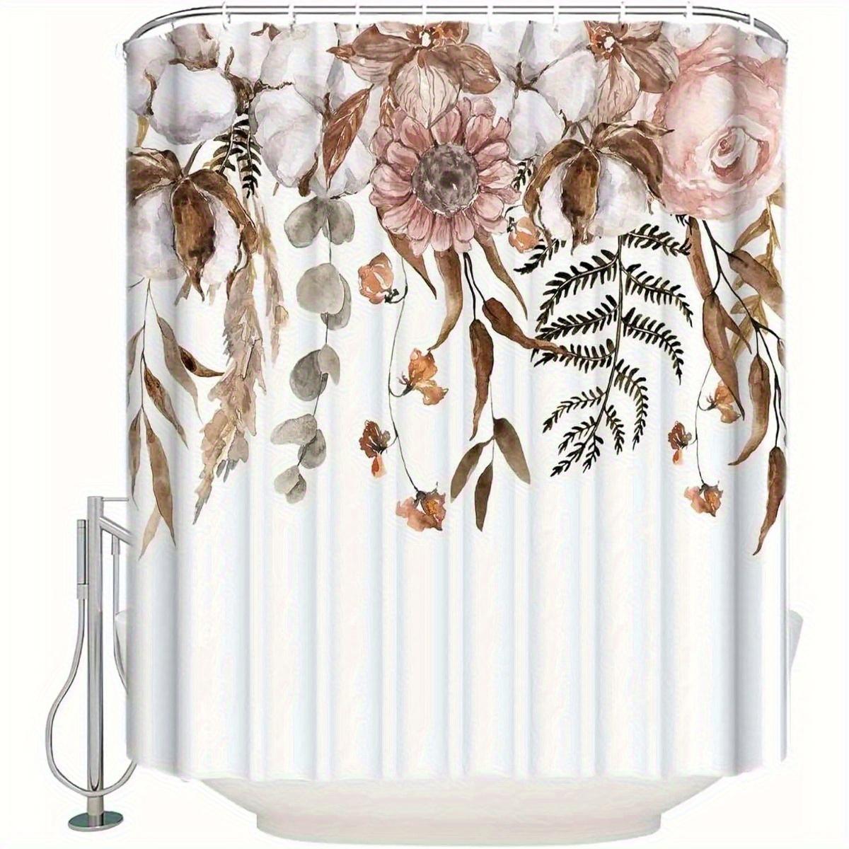 

Ботаническая шторка для душа «Осенние листья и эвкалипт» - Полиэстеровая шторка для ванной комнаты с крючками, Машинная стирка, Современный цветочный дизайн 90x180cm35x71in
