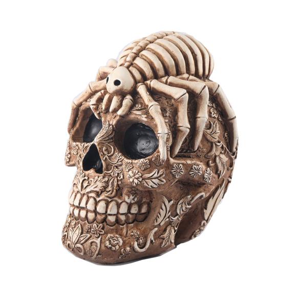 Halloween Skull Ornament Horror Vintage Gothic Flower Spider Skull Head