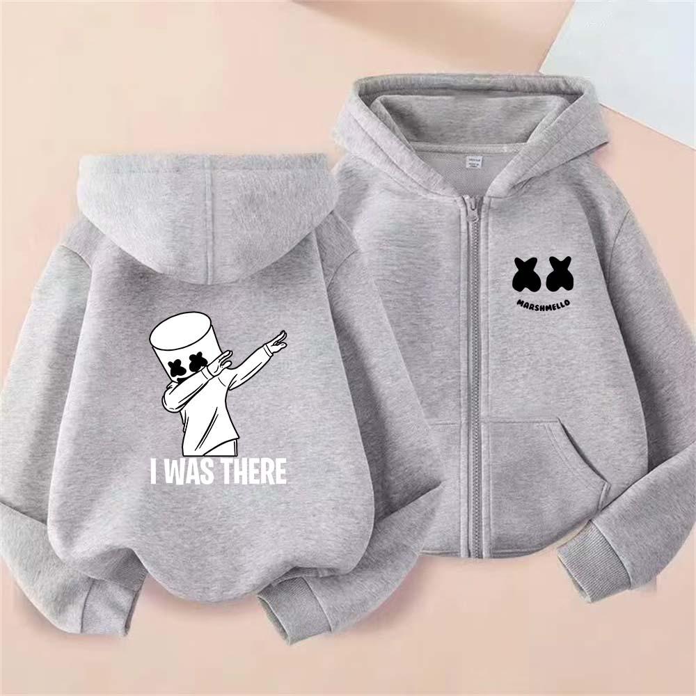 DJ Marshmello Print Kids Spring Autumn Pullover Zipper Hooded Sweatshirts 2-13 Years Boys Girls Fashion Casual Top Clothing