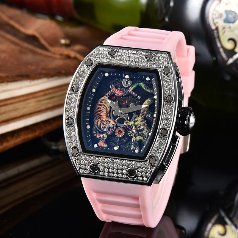 Electroplated Color Literal Quartz Watch, Versatile Trend Men's and Women's Watches, Wine Barrel-shaped Full Diamond