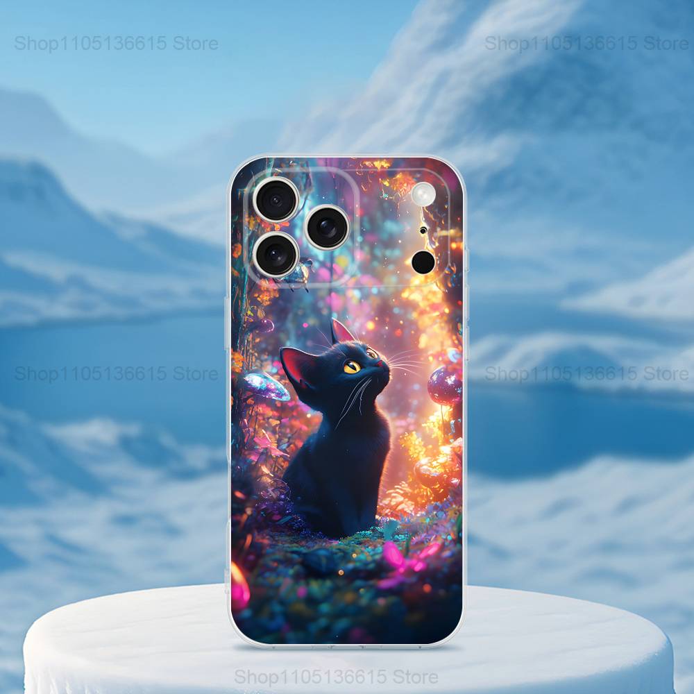 Phantasy Cat Painting Art Phone Case For iPhone 16,15,14,13,12,11,17 Pro,Max,Plus,X,XS,XR,SE,Mini Transparent Soft Cover