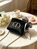 DIOR Black Cosmetic Makeup Pouch, Bonus Silk‑Scarf Bow & Gold Chain Strap, DIY Convertible Women Crossbody Shoulder Bag