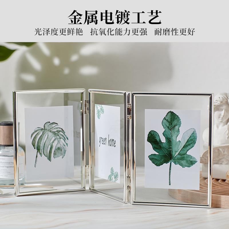 Foldable 3/2 Panel Gold Plated Photo Frame, Double Sided Clear Glass Desktop Display Stand, Photo Frame for 5/6/7/8 Inch Photos