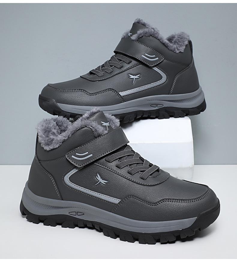 Red Dragonfly Men's Winter High-Top Casual Shoes: Velvet Warm, Soft-Sole, Non-Slip for Middle-Aged and Elderly.