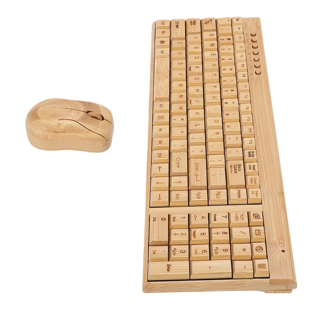 2.4G Wireless Keyboard Mouse Set Handcrafted Full Bamboo Keyboard and Mouse Combo with USB Receiver