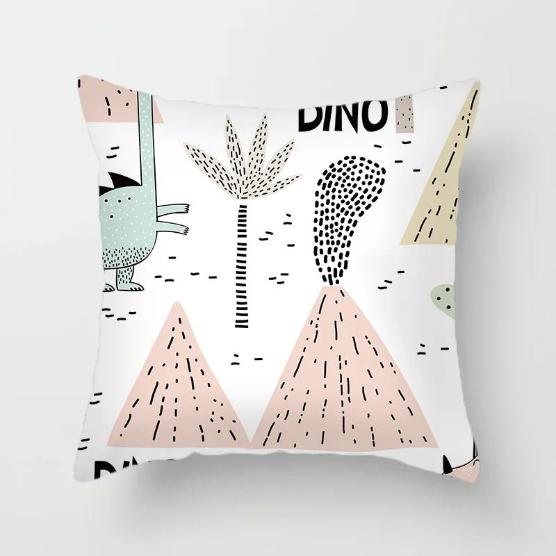 45*45cm Cute Cartoon Mermaid Dinosaur Alpaca Fox Pillowcase Sofa Office Seat Lumbar Cushion  Cover Home Decoration Pieces