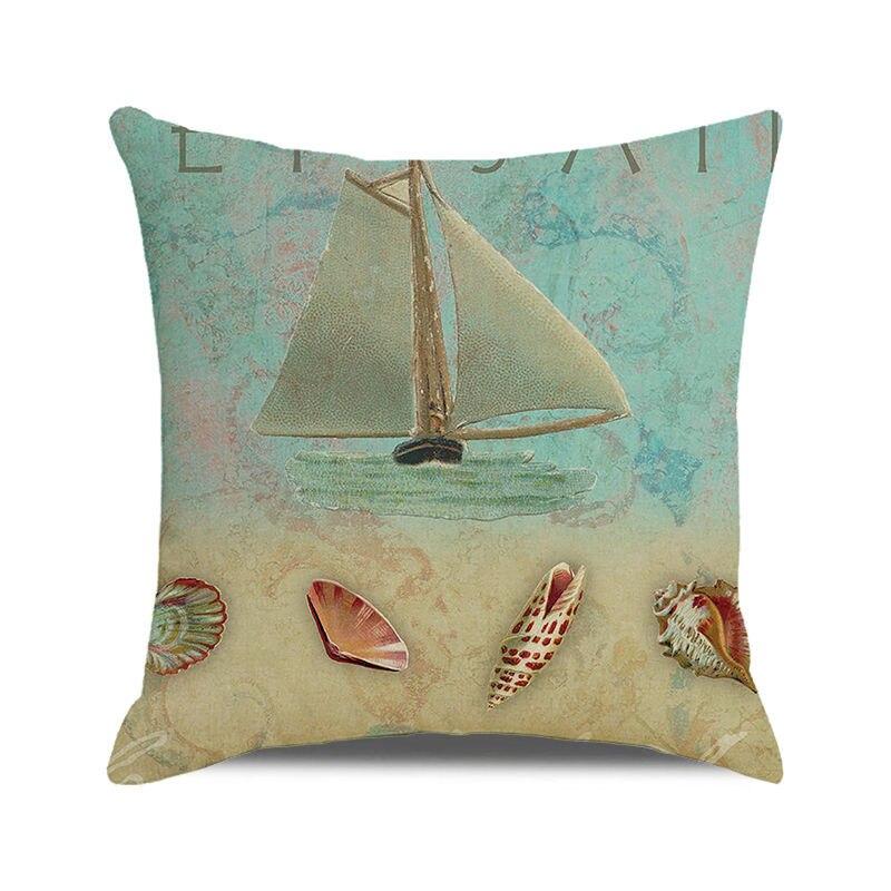 45x45 Cm Starfish Beach Chair Sailboat Slippers Print Pillowcase Upholstery Pillowcase Nautical Style Cushion Cover