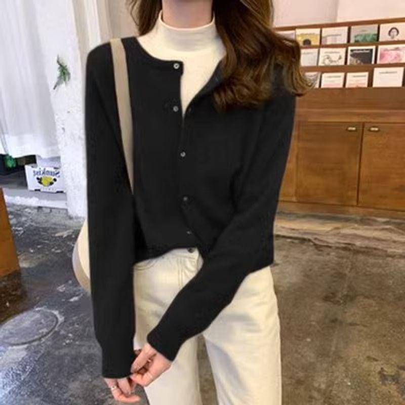 

Европейский и американский стиль Весна и Осень круглый вырез Супер огонь CEC Кашемировый кардиган Black M