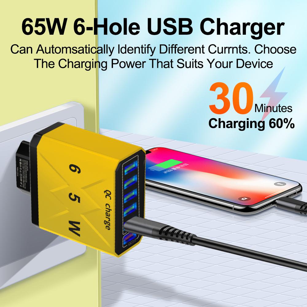 6 Ports USB Charger Fast Charging Mobile Phone Charger Adapter For iPhone Samsung Xiaomi QC 3.0 EU/US/KR/UK Fast Charge Plug