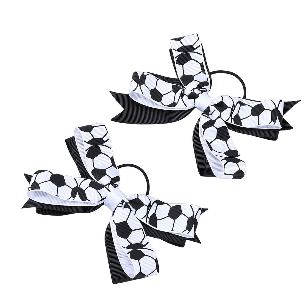 2pcs Soccer Bow Hair Ties Sporty Bow Cheer Ing Elastic Hair Bands Soccer Accessories for Girls Black