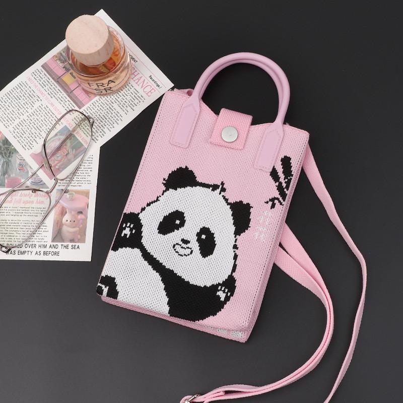 Playful Print Panda Knitted Handbag Stylish Small Crossbody Purse Perfect For Casual Outfits