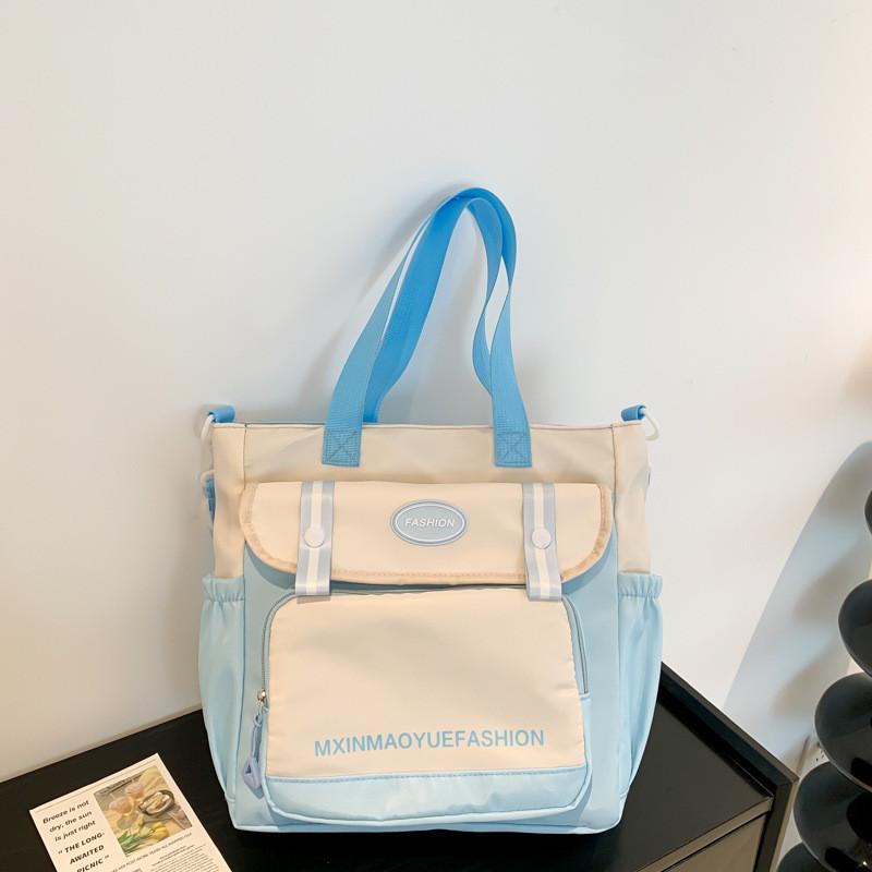 Trendy Color Block Tote Bag 2024 Spring Fashionable Nylon Backpack For Daily Use