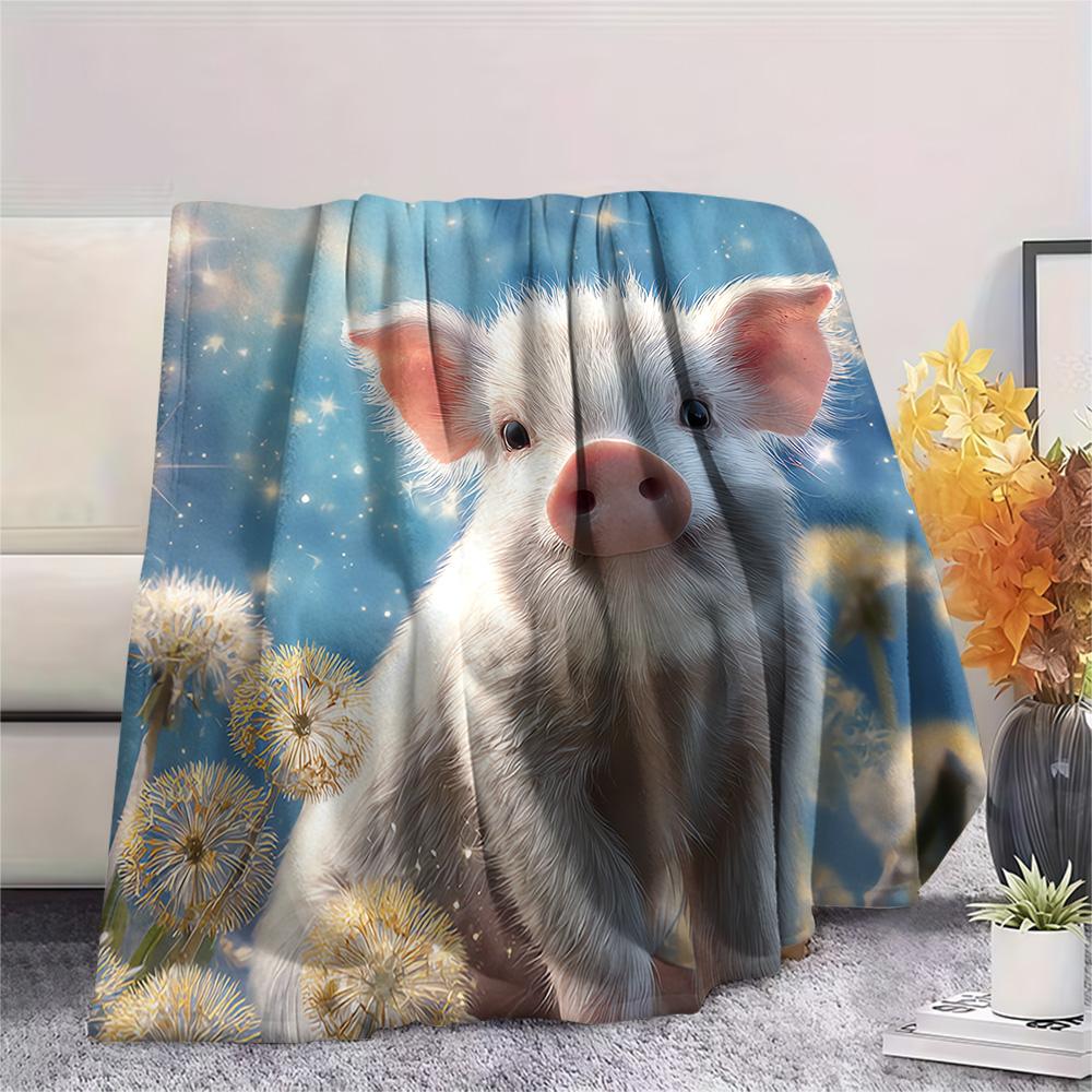Pig Print Flannel Blanket, High quality Comfortable for All Seasons, Home Decor, Warmth and Comfort, Perfect for Christmas Gifts