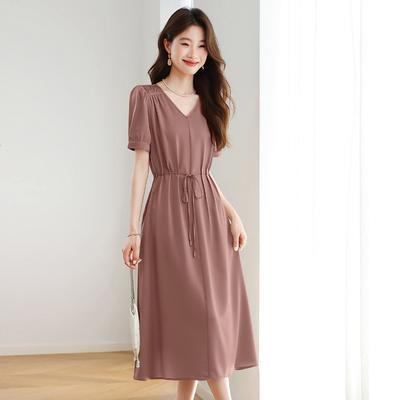 Vestido corto elegante de temperamento a la moda para mujer, nuevo de verano, cintura fina, falda midi y larga