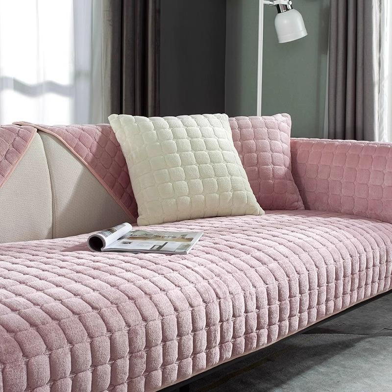 Flannel Plaid Sofa Cover Universal Non-slip Thickened Living Room Decorative Sofa Backrest Cover Plush Dustproof Seat Cushion