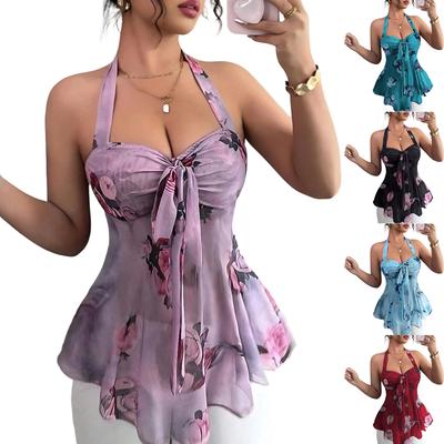 Womens Spring Tops Floral Peplum Summer Shirts for Women Casual Sleeveless Blouse Womens Summer Shirts