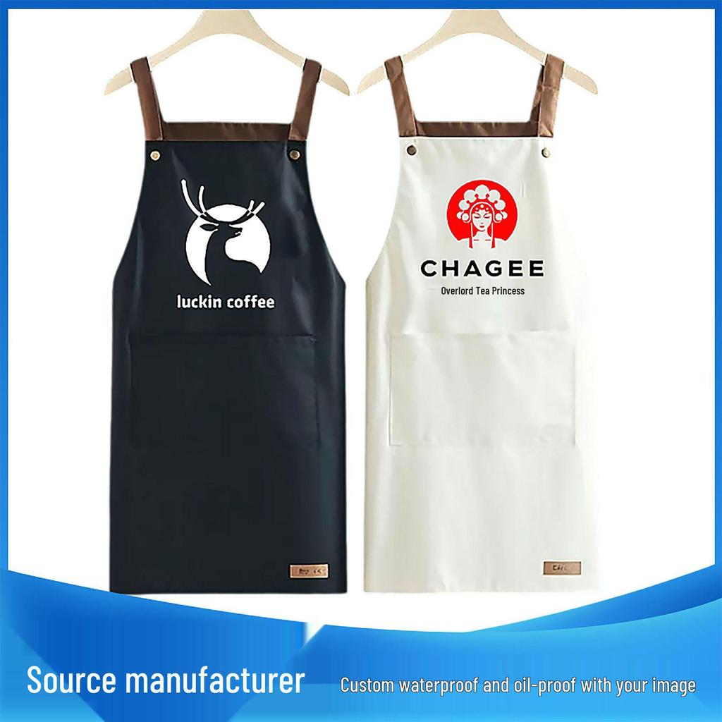 Vodotěsná a olejivzdorná restauranční zástěra s vlastním logem a koženým štítkem - Pracovní oděv do kuchyně odolný proti skvrnám