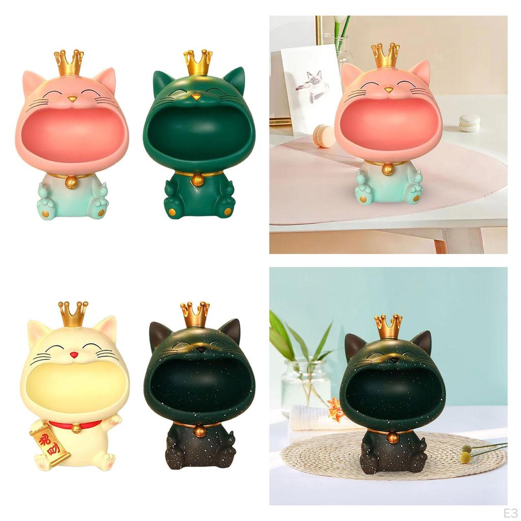Cat Figurine Storage Box Desk Organizer Modern Ornament Animal Bowl Sundries Container Snack