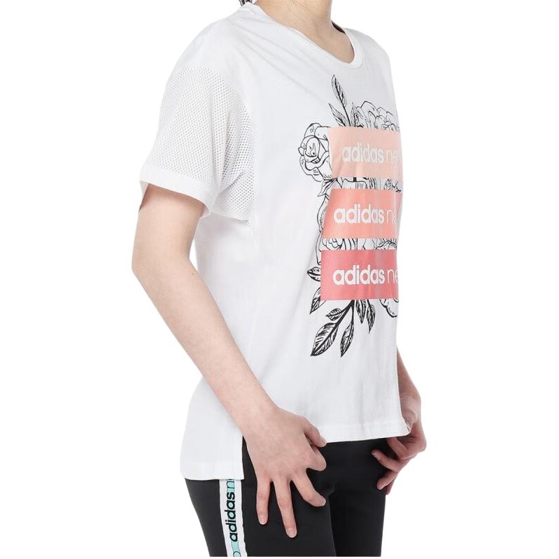adidas Neo Casual Sports Round Neck Short Sleeve Drop Shoulder T-Shirt Women T-Shirts White DU2373