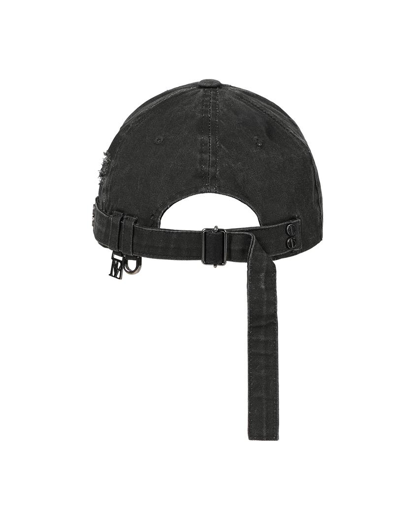 Teulimingbeodeu Destroyed Metal Detail Long Strap Cap [ Charcoal ]