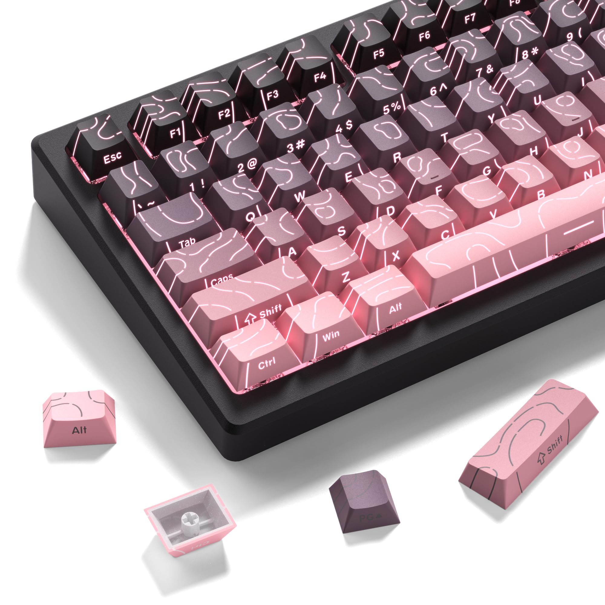 

98-Key Contour Keycaps, 4.0 Cherry Profile, Side Engraving (Pink)