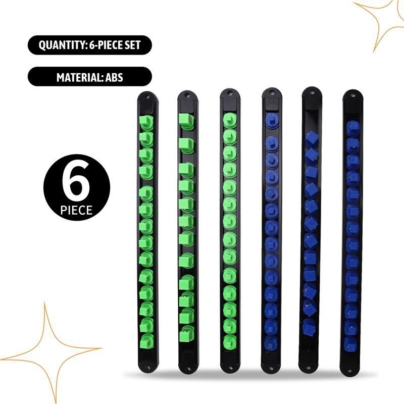 M-Modern-6PCS Heavy Duty Socket Racks Organizer 1/2 Inch 3/8 Inch And 1/4 Clip Drive Socket Rail Holders Heavy Duty Socket Racks